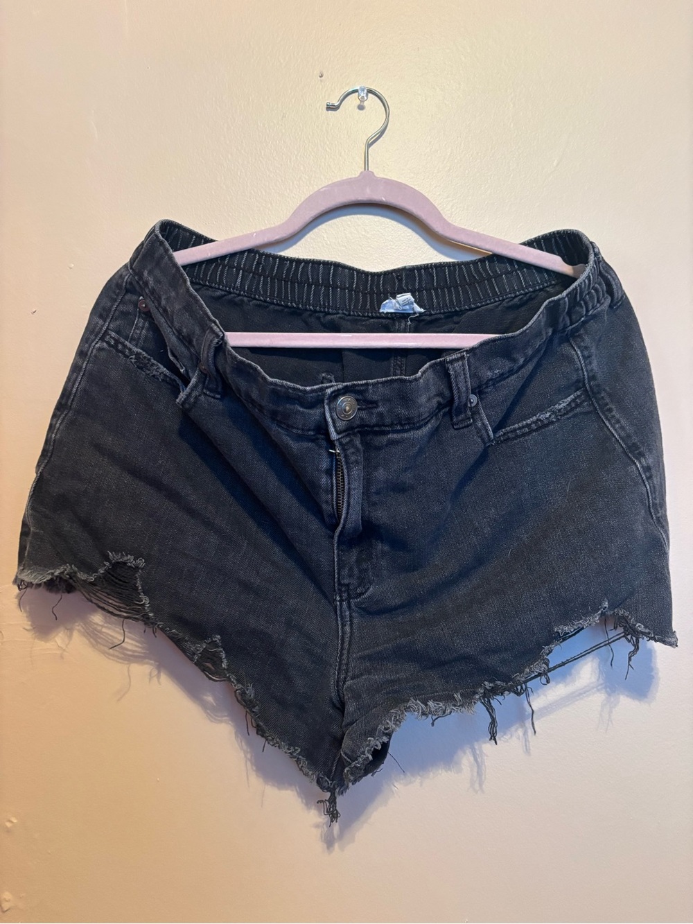 aerie Black Distressed Denim Cutoff Shorts